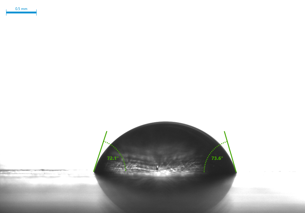 Polyamide contact angle results pre plasma treatment